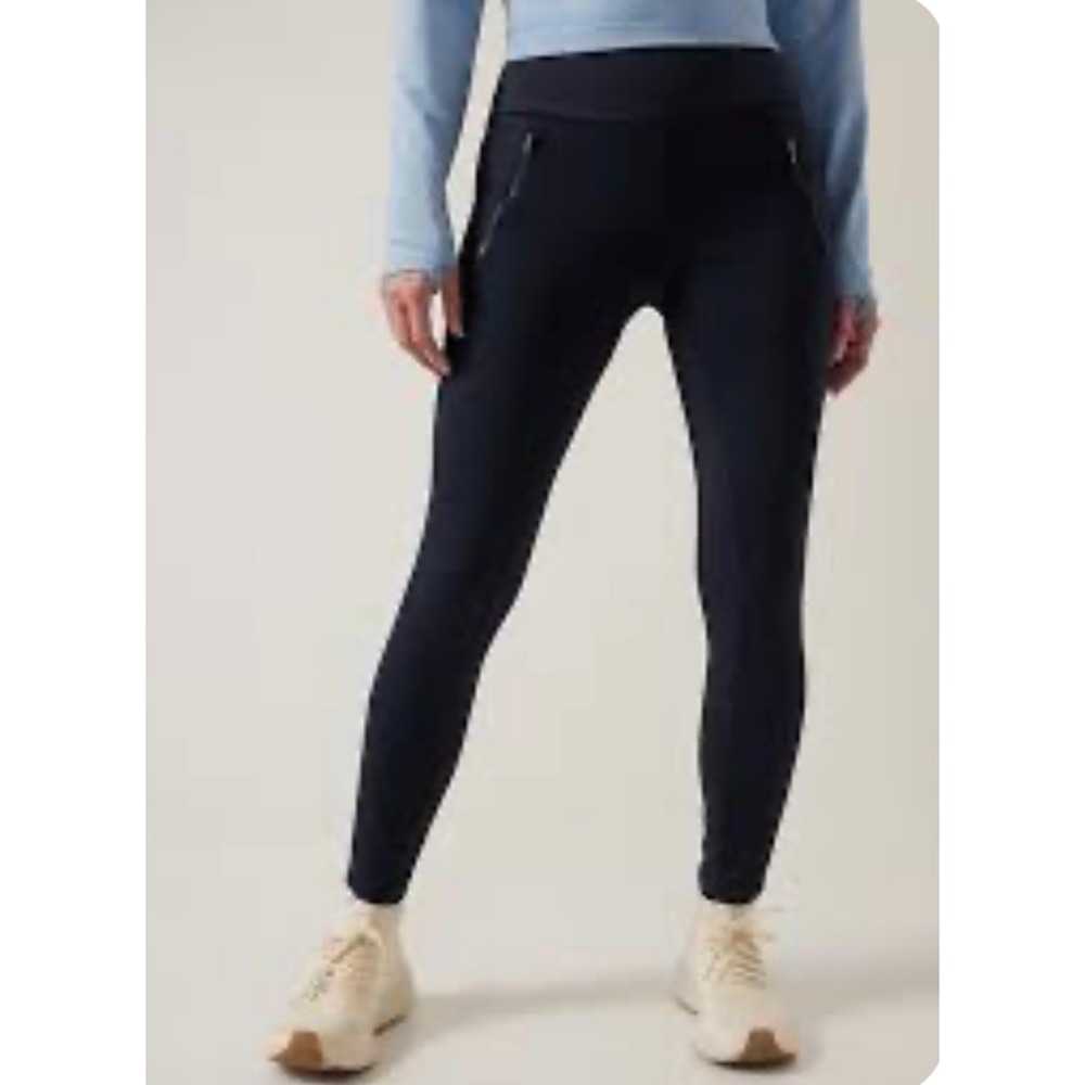 Athleta Peak Hybrid Fleece Tight Womens Large Black Excellent‎ Zip Pockets